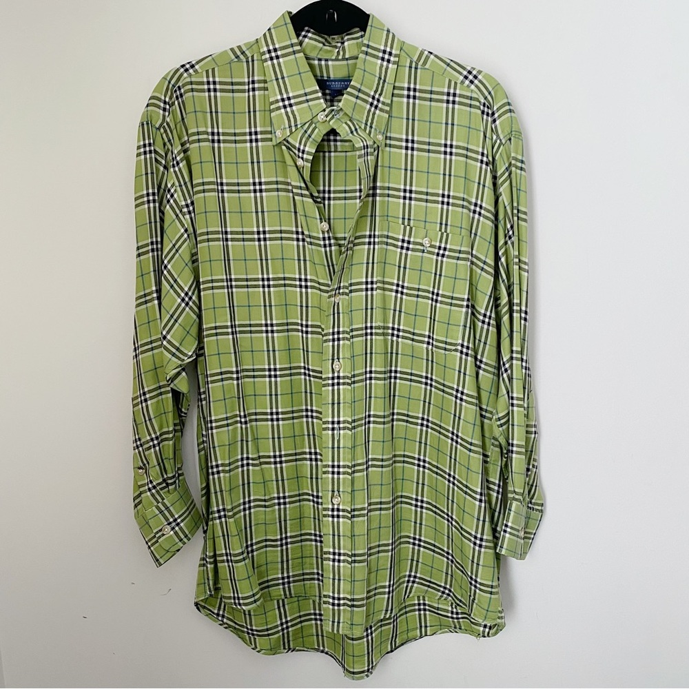 Burberry Archive Novacheck Plaid Button Down Cotton Dress Shirt Green M L XL